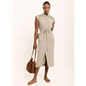 Mint Velvet Khaki Satin Utility Midi Dress